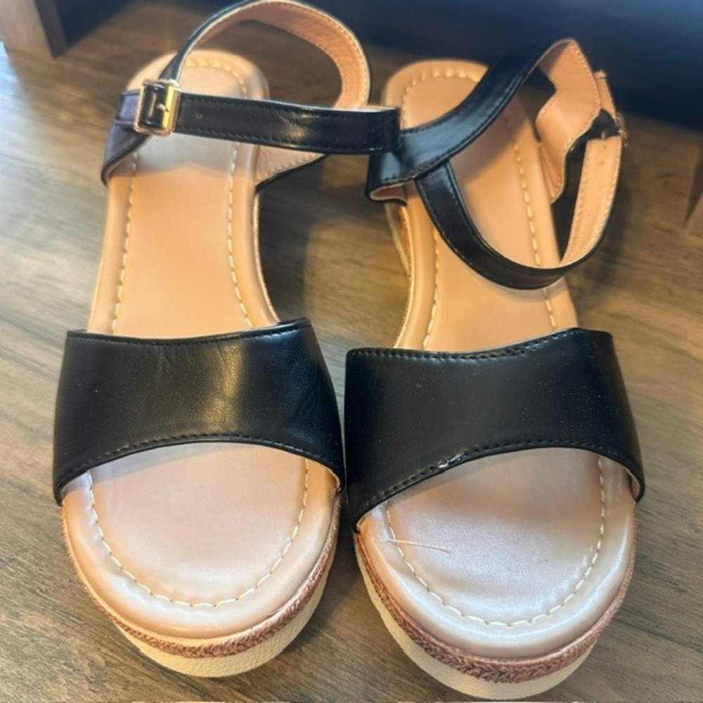 Harper & Lane Women's Black Wedge Buckle Strappy Sandal 10 - 10.5 (41)